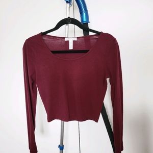 Burgundy long sleeve crop top